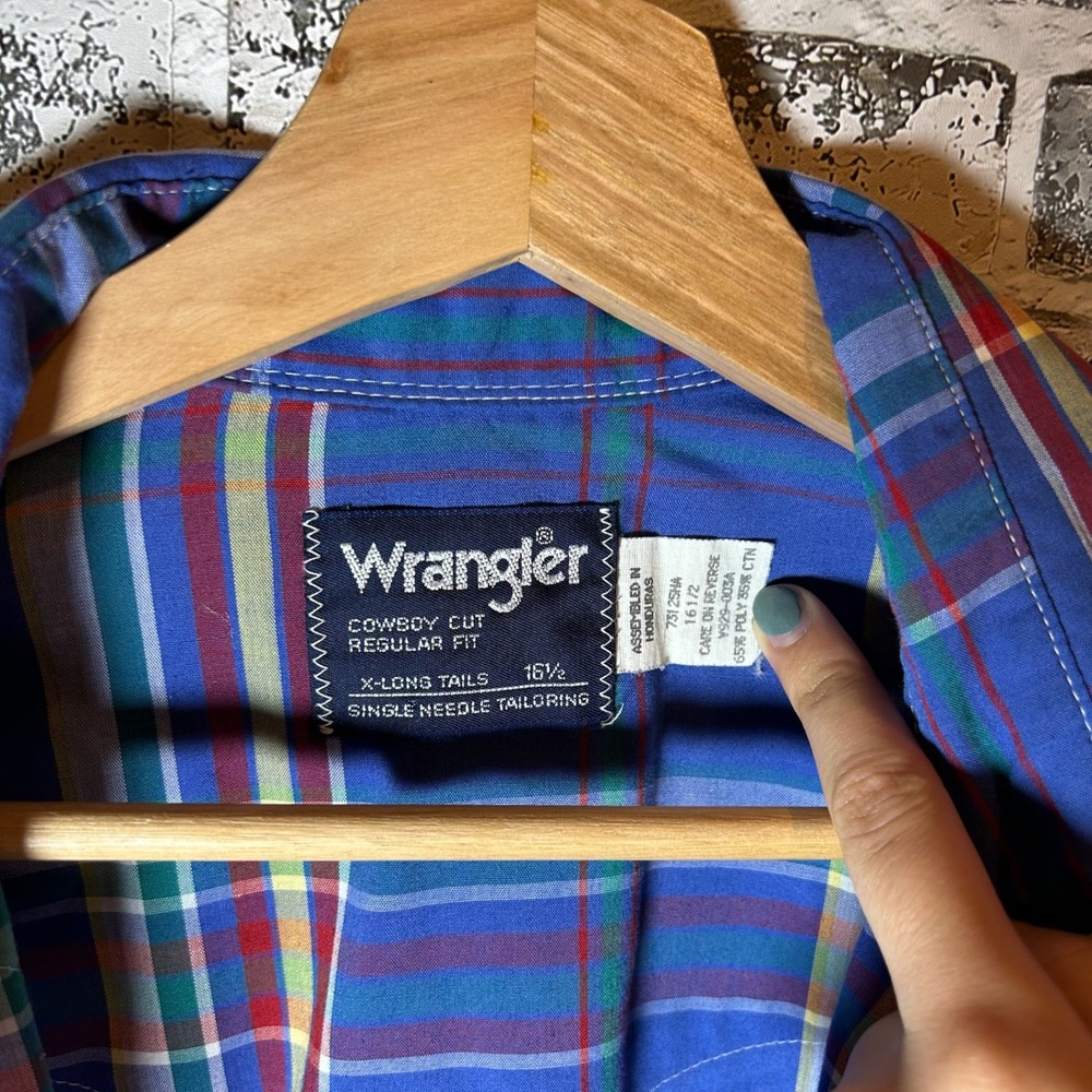 Wrangler Cowboy Cut Mens Blue Plaid Western Pearl Snap Short Sleeve Shirt 16.5 L - Picture 3 of 4